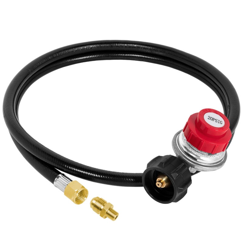 SHINESTAR 0-20 PSI Adjustable Propane Regulator and Hose with Brass Adapter, 5 Feet Gas Burner Hose Replacement for Turkey Fryer, Fish Cooker, Fire Pit, Forge and more - Image 1